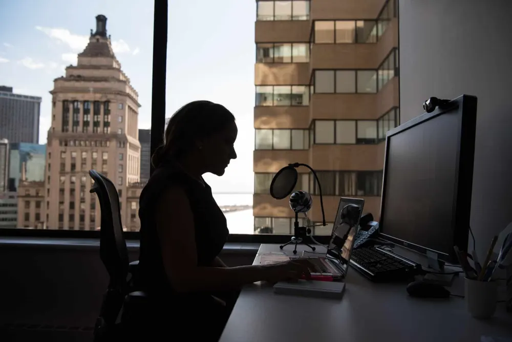 Developer working at a computer workstation